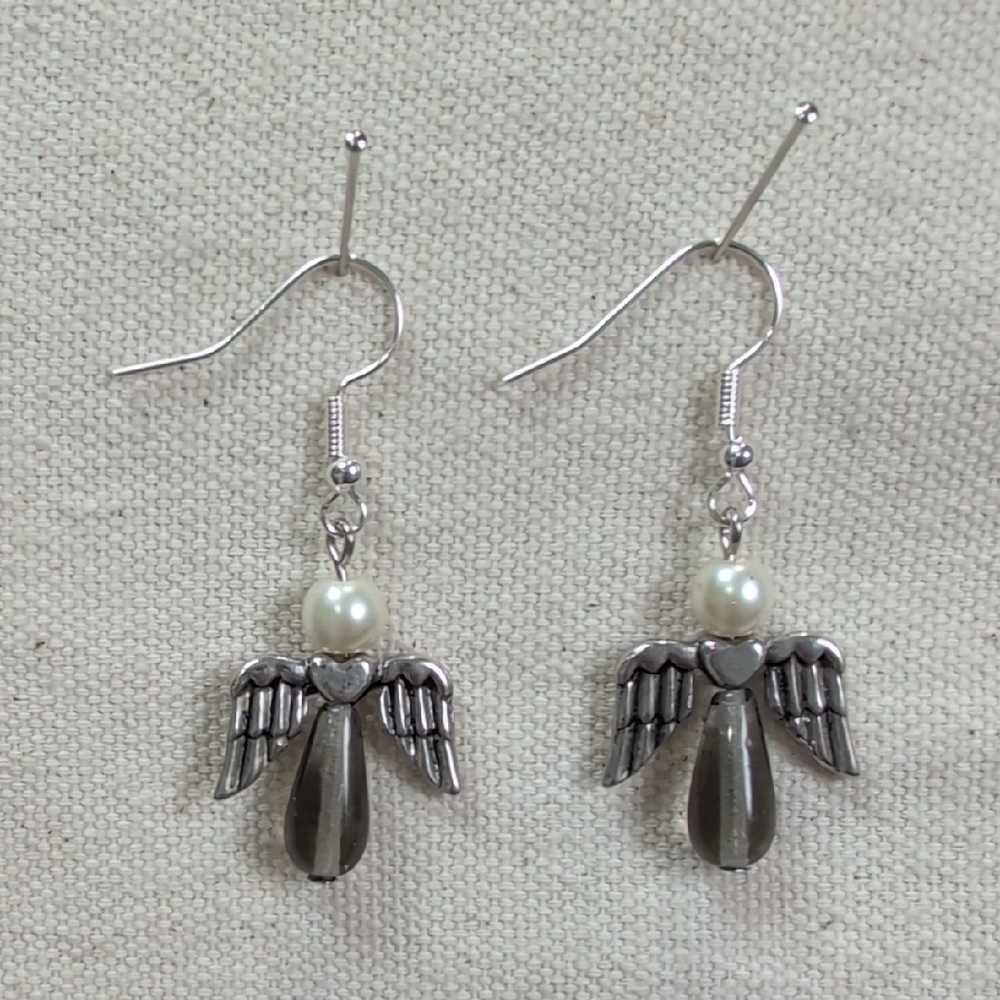 Handmade Silver Angel Wing Drop Earrings (9.25 Plated Posts Hypoallergenic)